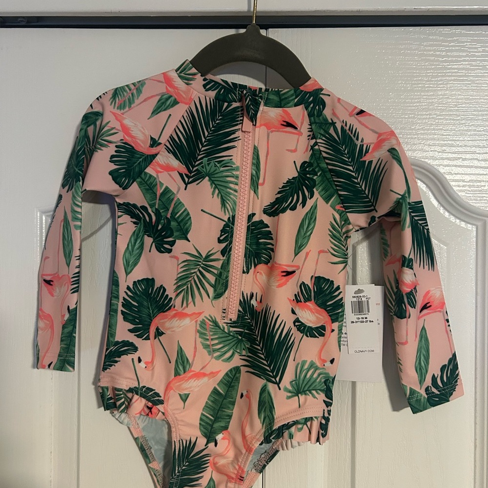 Old Navy Pink and Green Flamingo Swimsuit